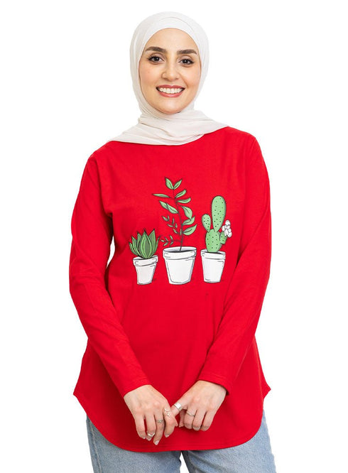 Racing Red Printed Long - Sleeve Design 9 - Khotwh